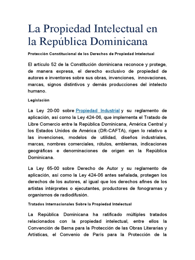 La Propiedad Intelectual en La República Dominicana | PDF | Propiedad ...