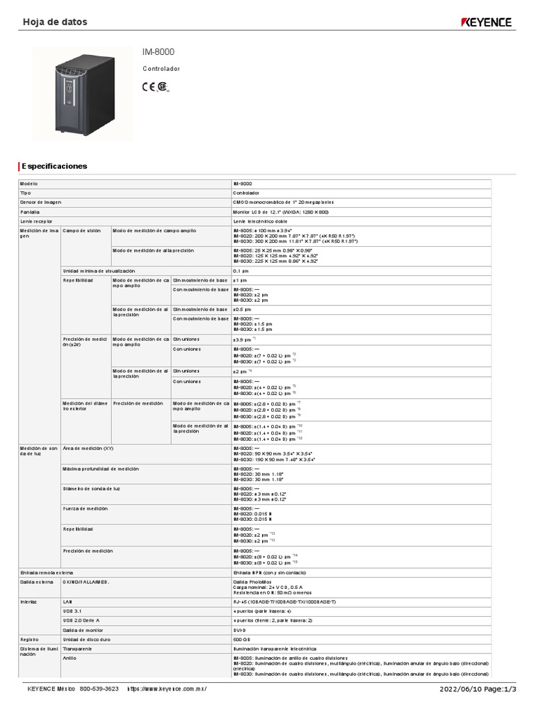 IM-8000 Datasheet | PDF | Ciencias fisicas | Metrología