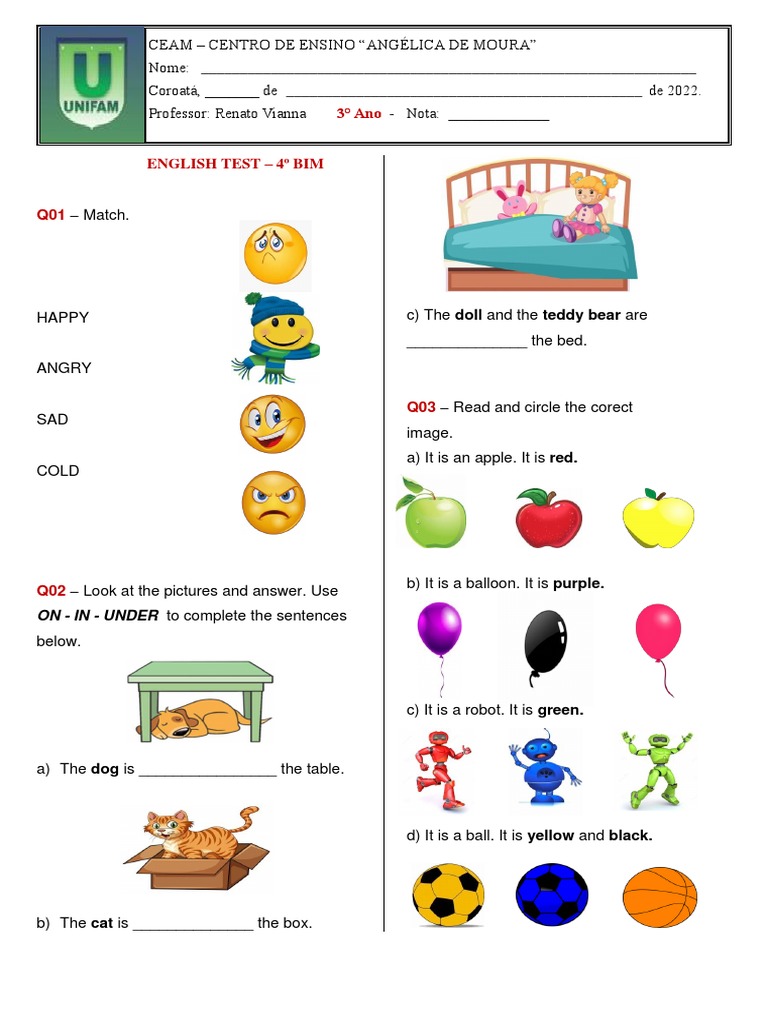Avaliação de Inglês 3° Ano 2022 - 4° Bim | PDF