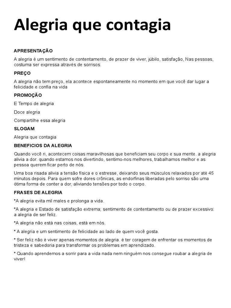 Alegria que Contagia: Benefícios e Frases | PDF
