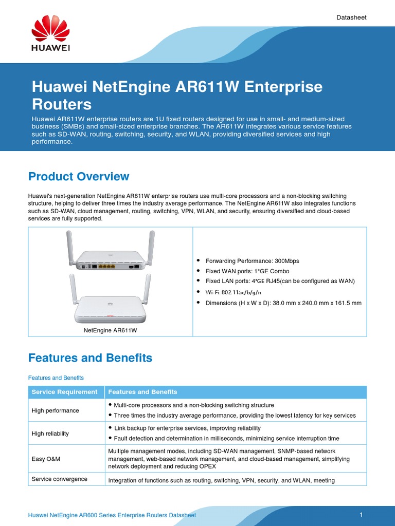 Huawei NetEngine AR611W Enterprise Router Datasheet PDF Virtual