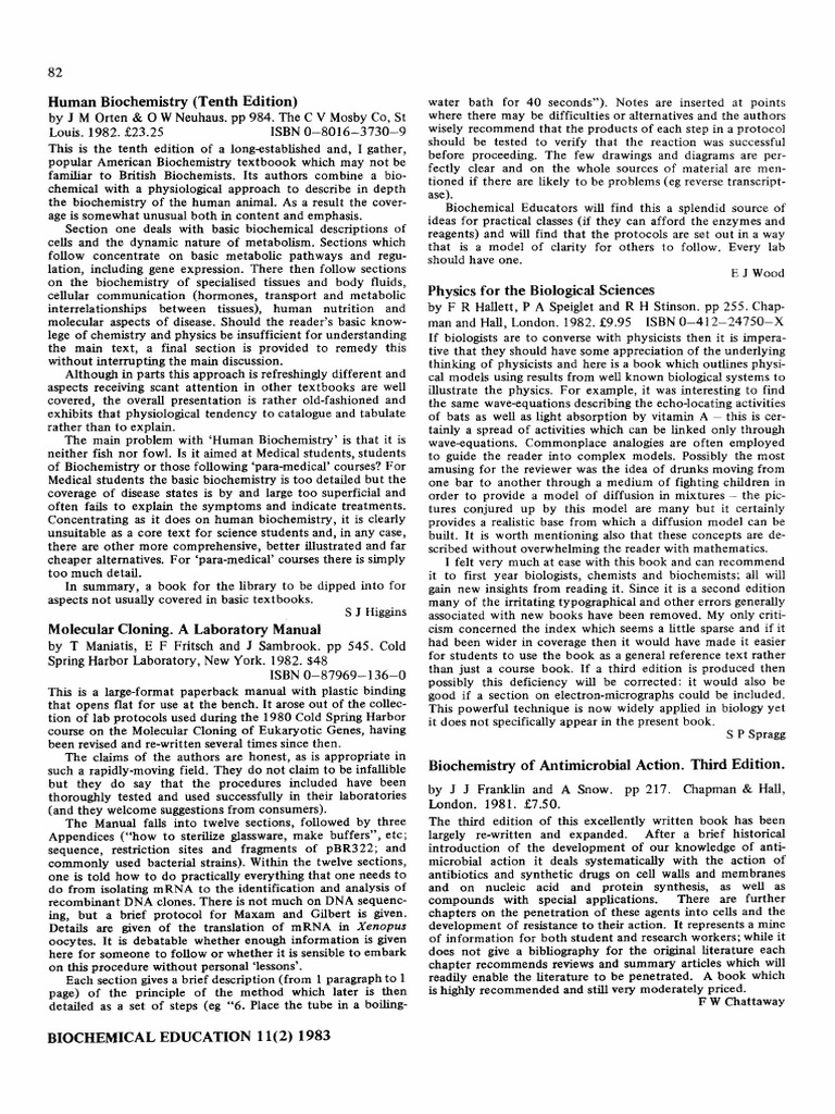 Biochemical Education April 1983 Wood Molecular Cloning A