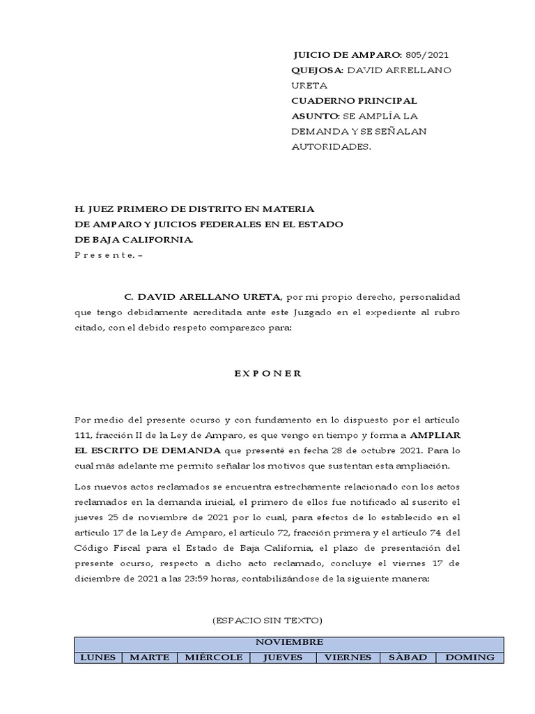Ampliación de Demanda de Amparo 805/2021 | PDF | Caso de ley | Judicaturas