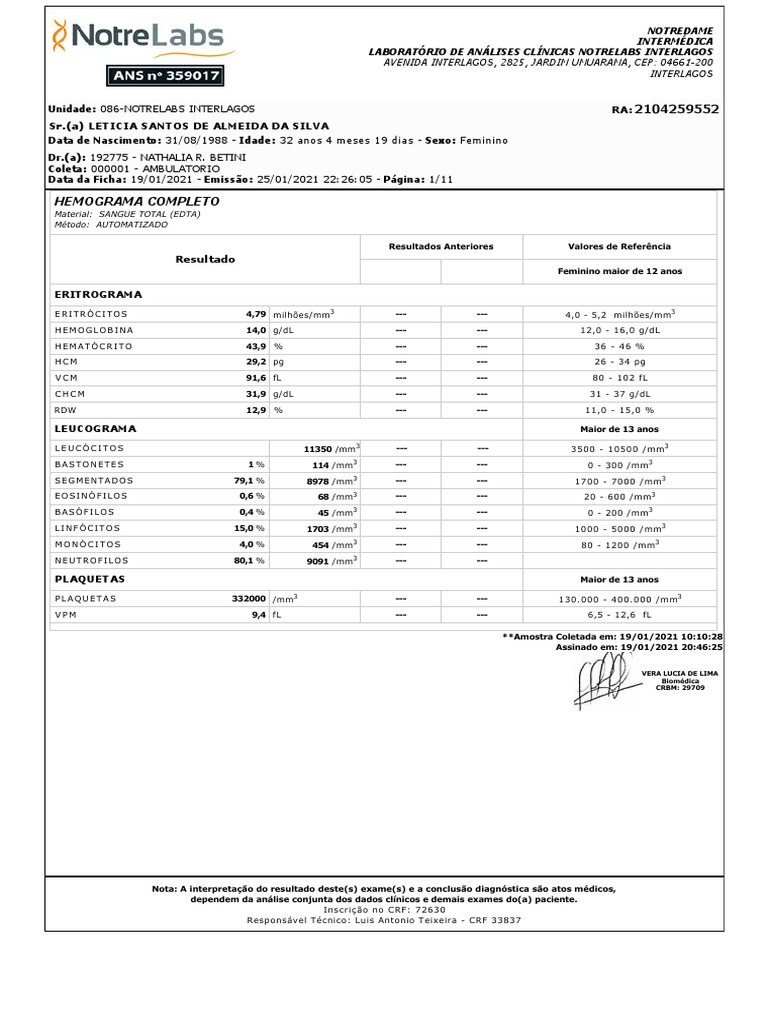 Resultado Dos Exames Primeiro Semestre de Gravidez | PDF | Anticorpo ...