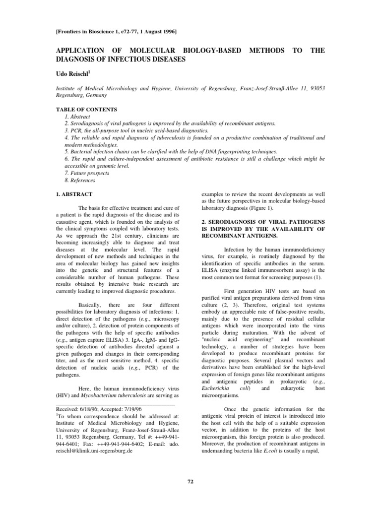 Application of Molecular Biology-based methods | PDF | Polymerase Chain ...