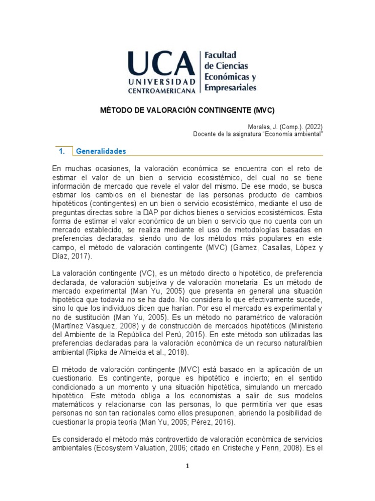 Métodos de Valoración Contingente | PDF | Cuestionario | Mercado (economía)