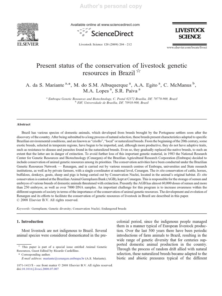 2009 Biobanking Animal Brazil Mariante | PDF | Conservation Biology