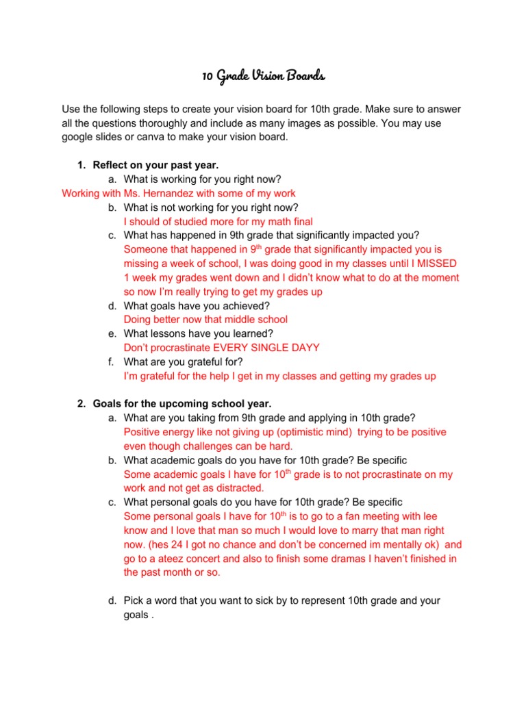 10th Grade Vision Board Guide | PDF | Cognition | Cognitive Science