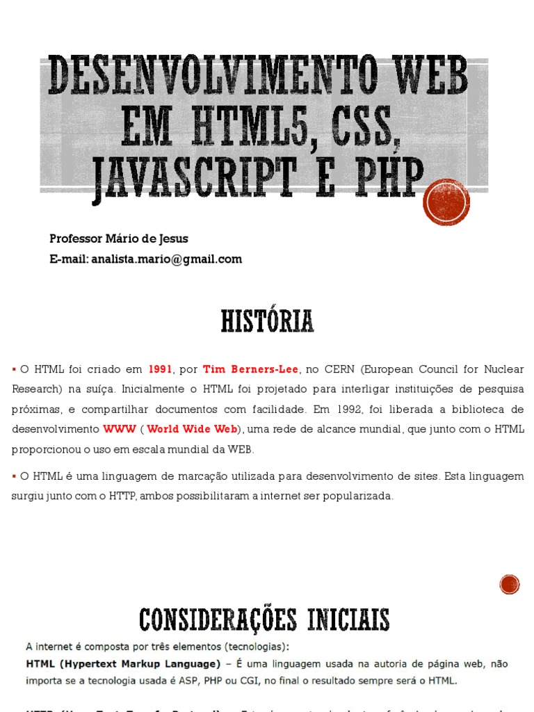 História e Estrutura do HTML | PDF | Html | Protocolo de transferência ...