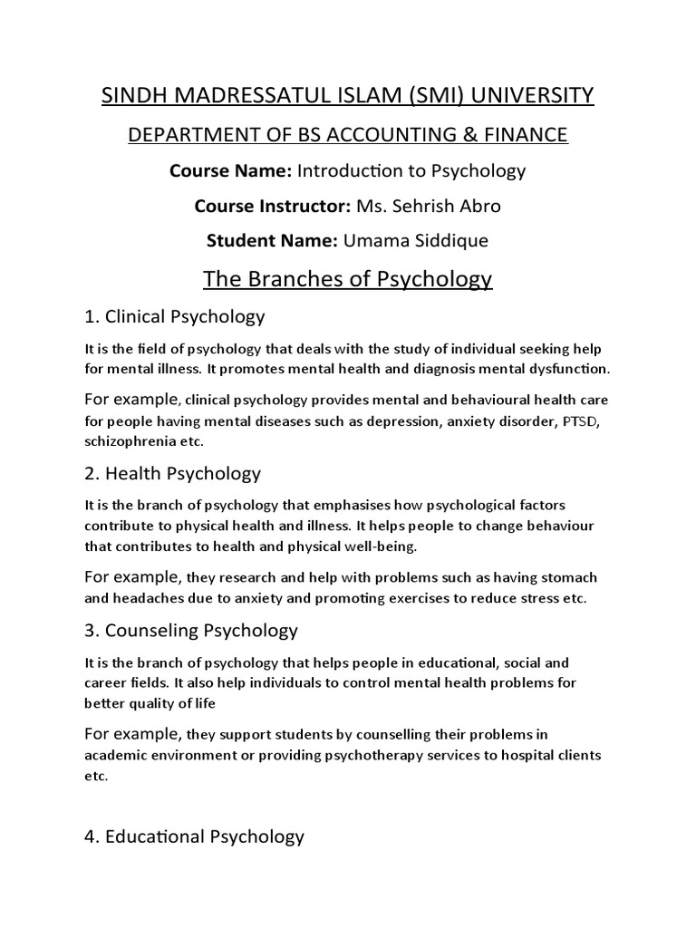 Branches of Psychology | PDF | Psychology | Mental Disorder