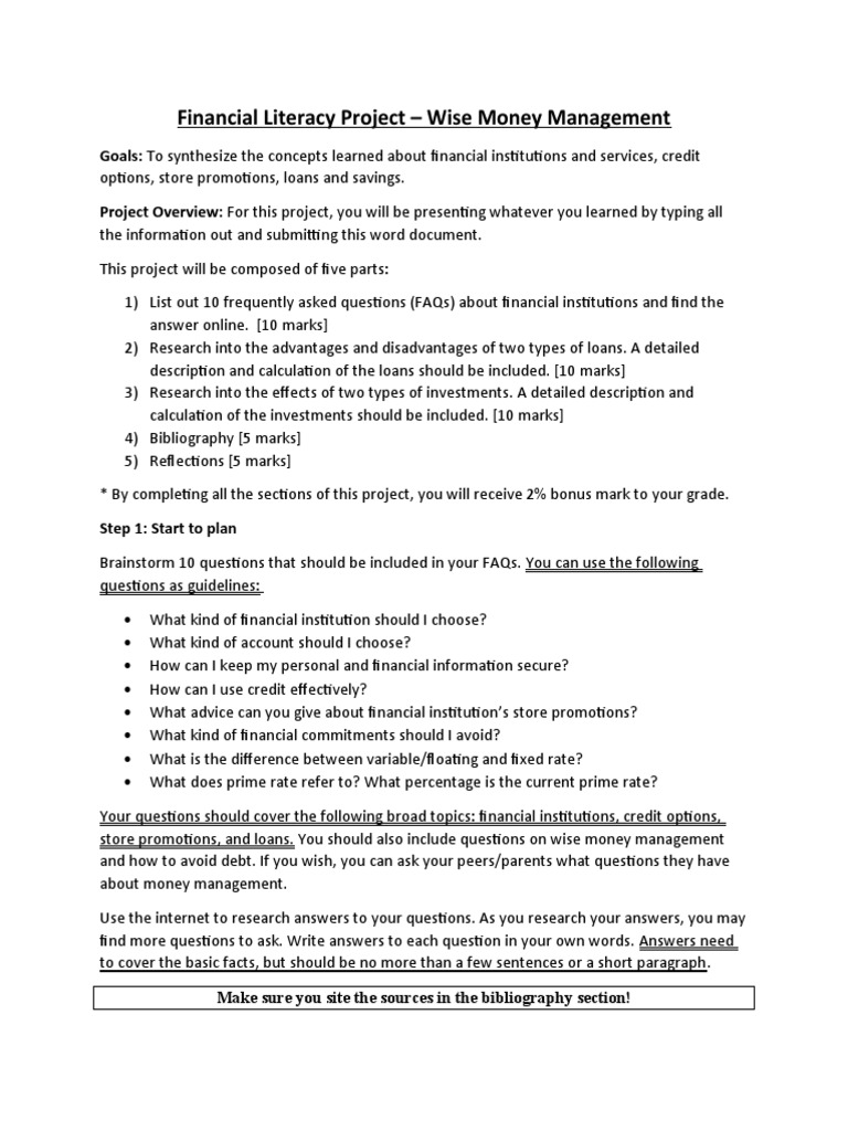 Financial Literacy Project Overview | PDF | Loans | Interest