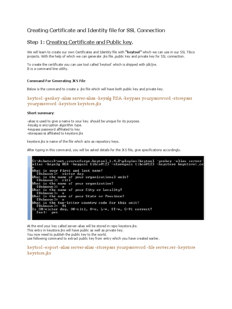 Creating Certificate and Identity File For SSL Connection Step 1 ...