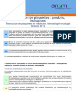 Fiche de Synthese - Transfusion de Plaquettes en Medecine Hematologie-Oncologie