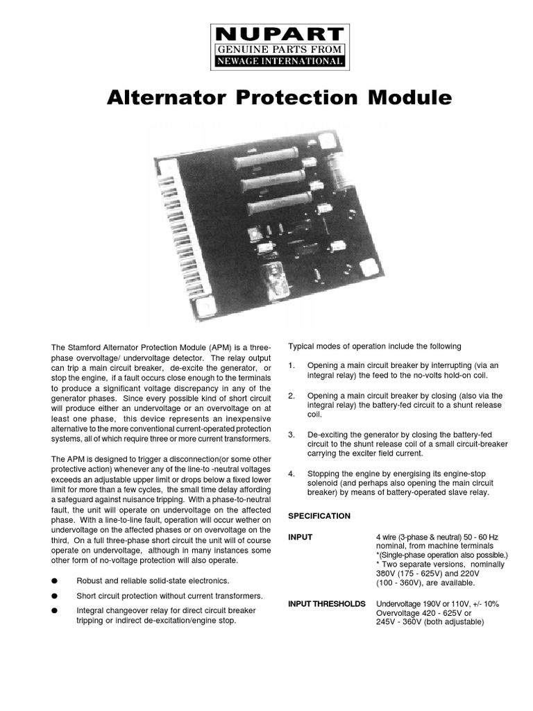 Alternator Protection Module: Specification | PDF | Relay | Computer ...