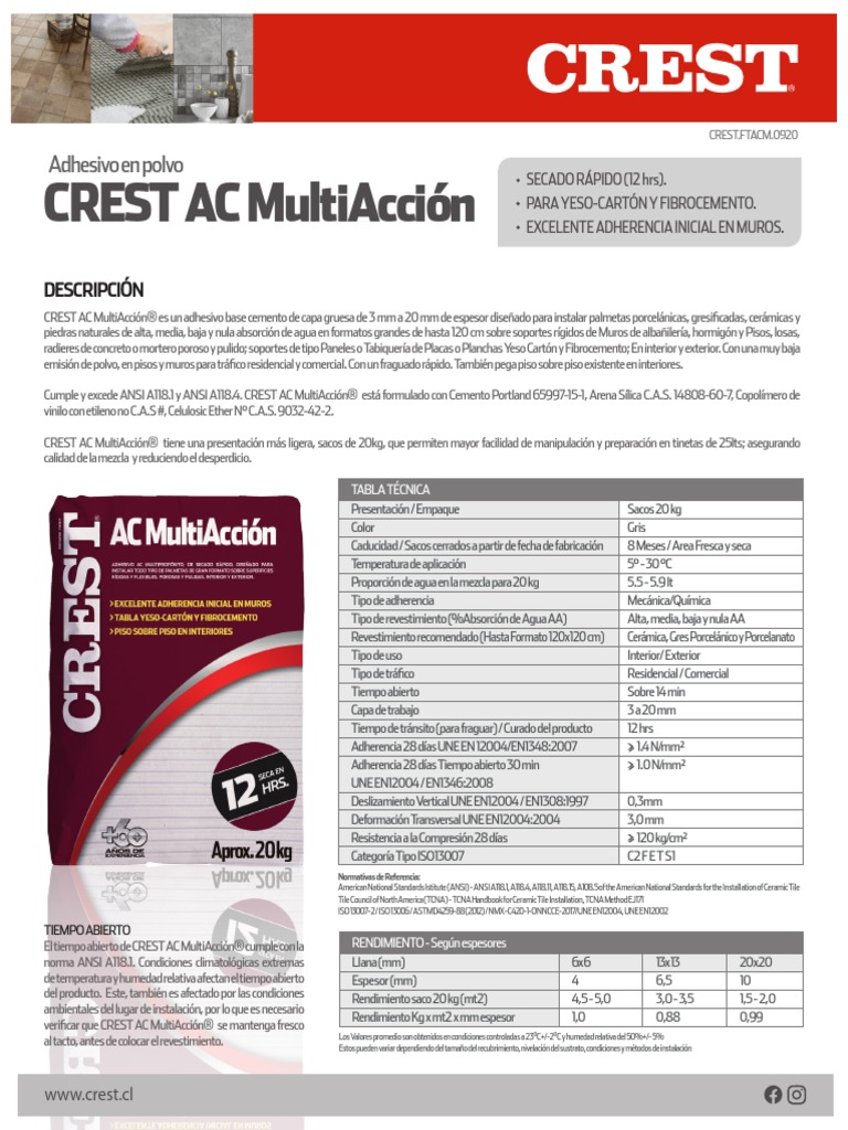 Ficha Tecnica Crest Ac Multiaccion PDF Hormigón Cemento