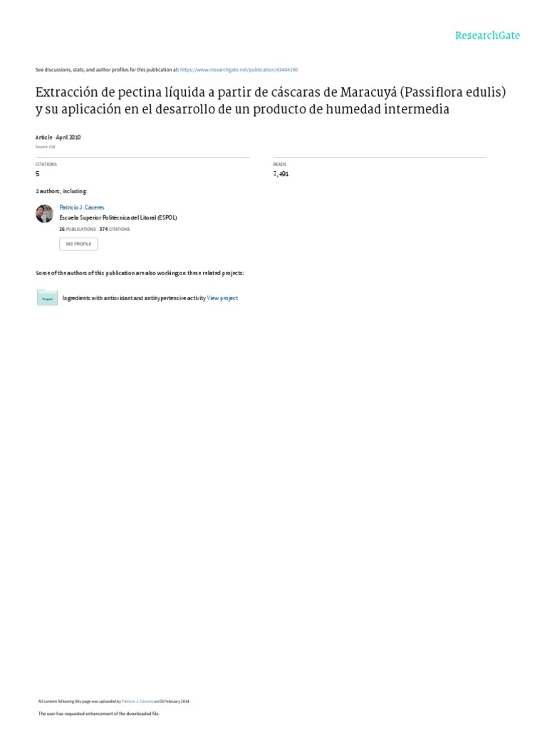 Extraccion de Pectina Liquida A Partir de Cascaras PDF