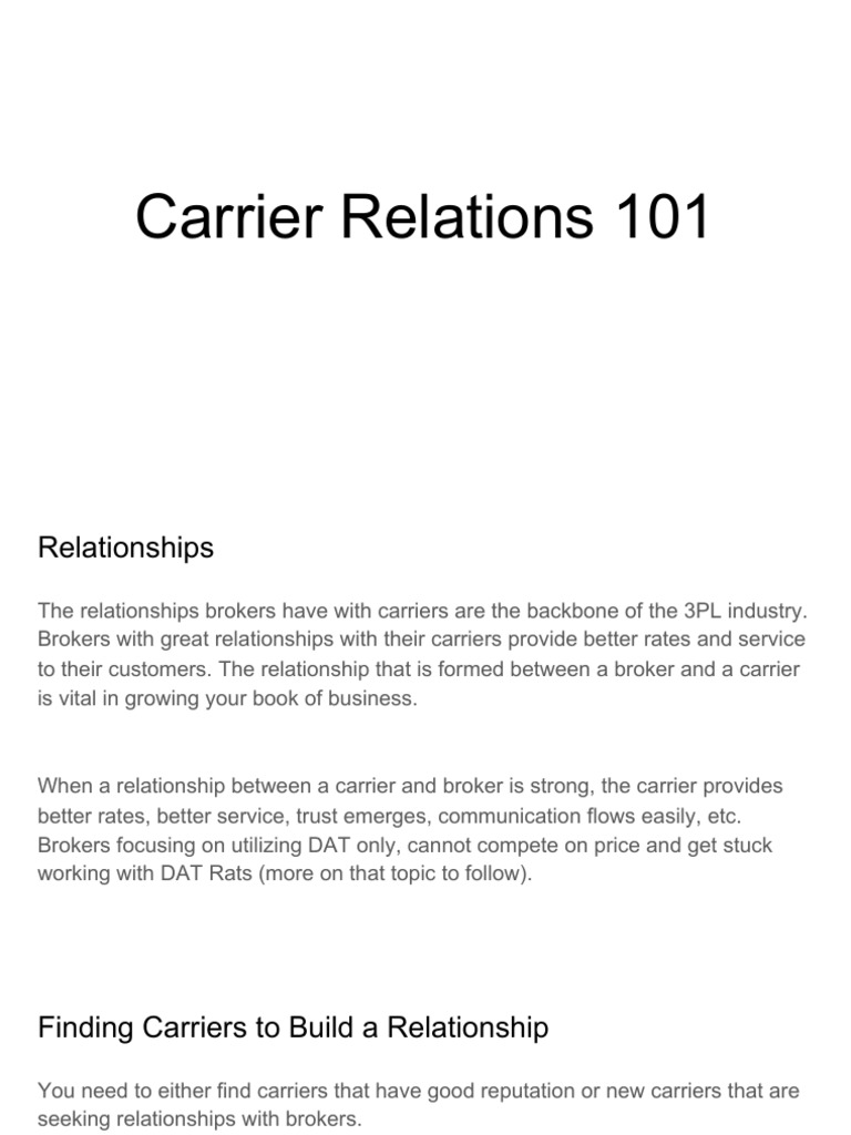 Carrier Relations 101 PDF Cargo Human Communication