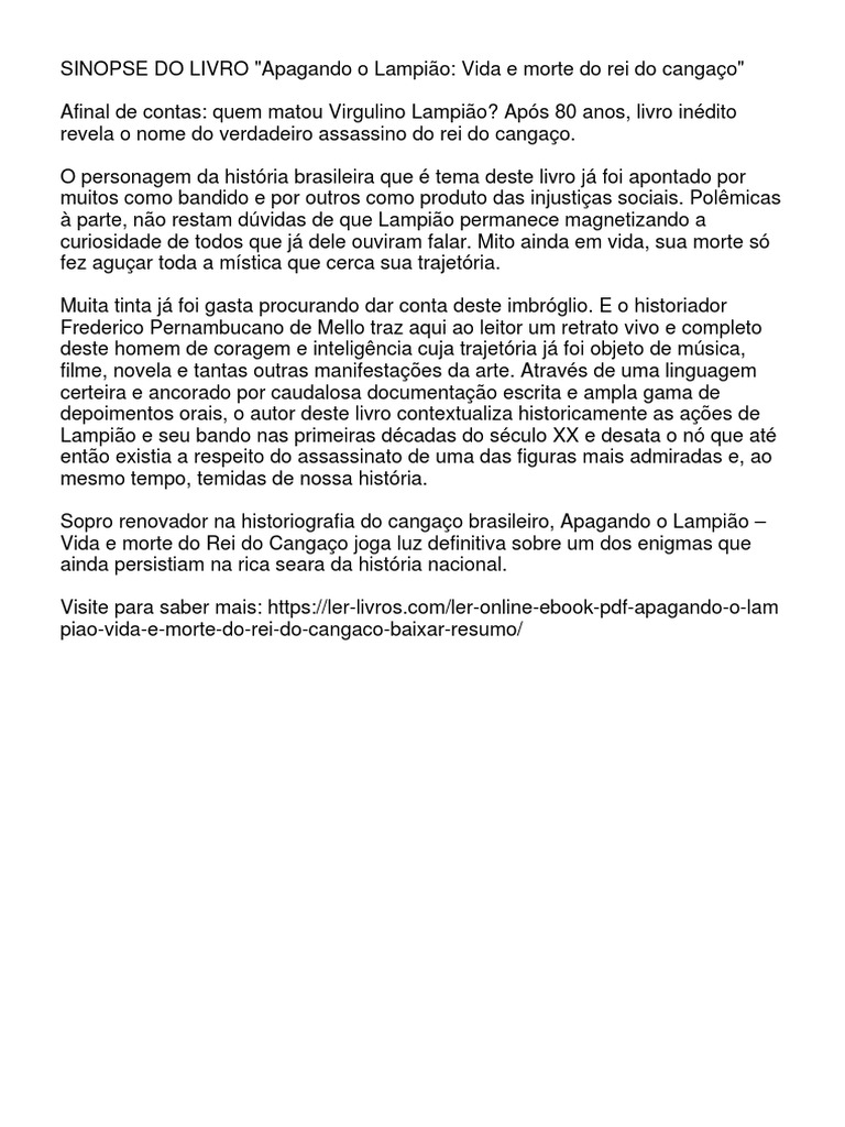 Apagando o Lampião - Vida e Morte Do Rei Do Cangaço | PDF