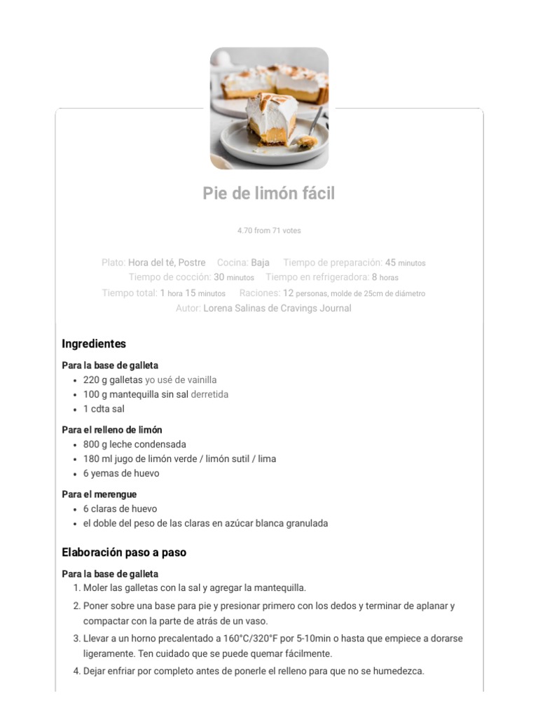 Pie de Limón Fácil Cravings Journal PDF