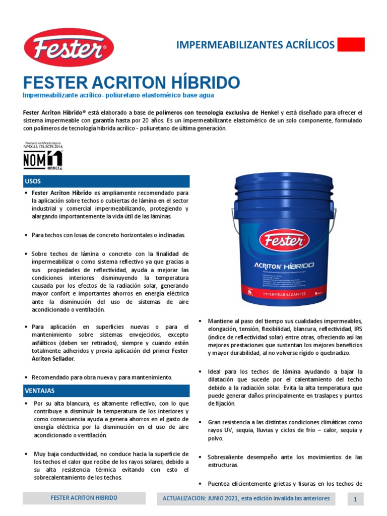 Fester Acriton Híbrido: Impermeabilizante Eficaz | PDF | Agua | Hormigón