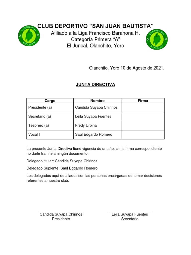 Junta Directiva Clubes Olanchito 2021-2022 | PDF | Política | Estilo de ...