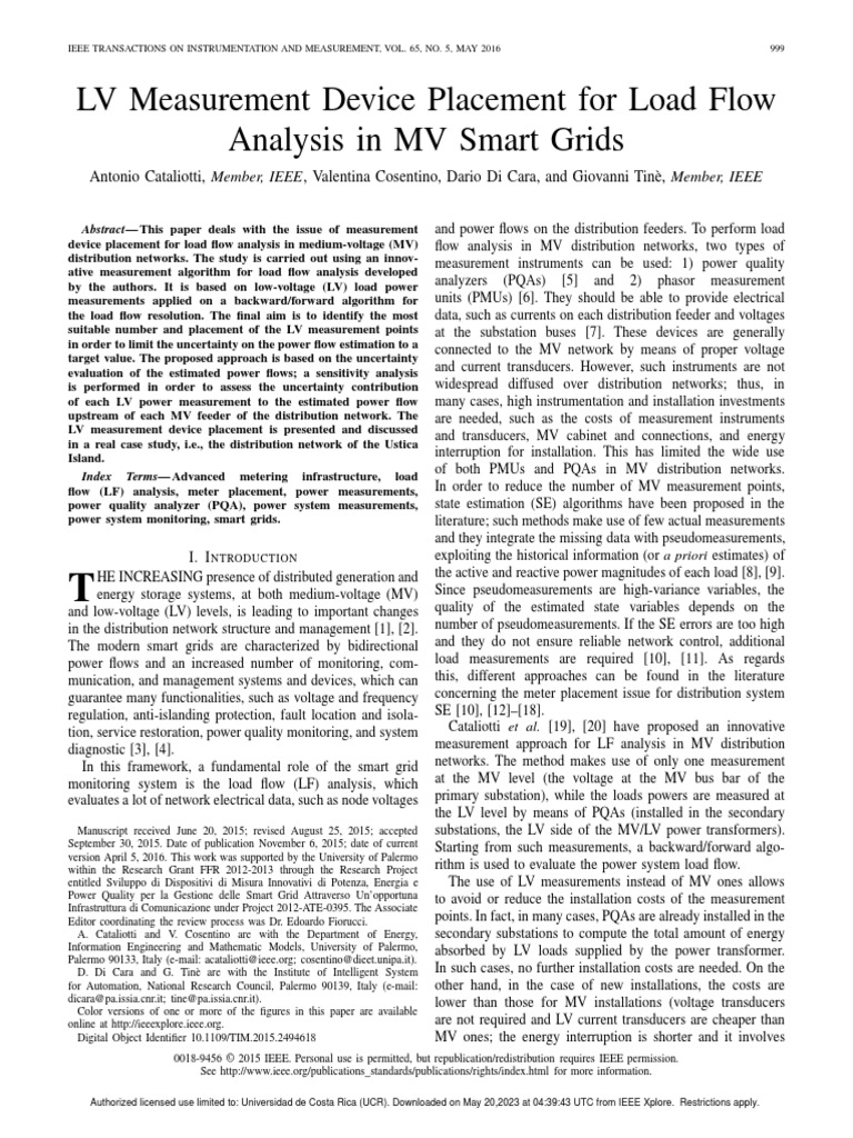 LV Measurement Device Placement For Load Flow Analysis in MV Smart