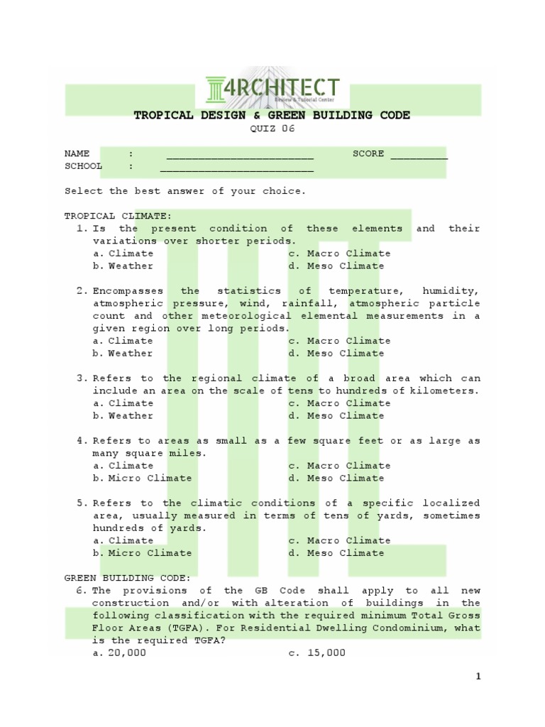 Questionnaire - TD & GBC Quiz 06 | PDF | Humidity | Tropical Cyclones
