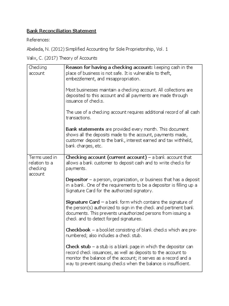 Lesson 8 Bank Reconciliation Statement Pdf Cheque Deposit Account