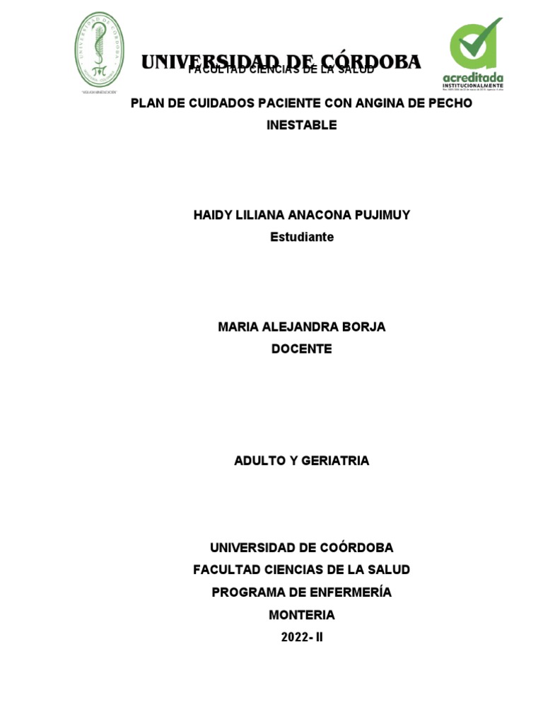 Plan de cuidados para angina inestable | PDF | Infarto de miocardio ...