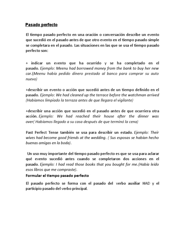 Uso del pasado perfecto y continuo | PDF | Lingüística | Sintaxis