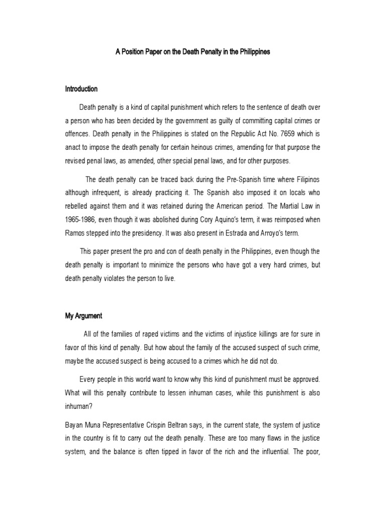 A Position Paper On The Death Penalty in The Philippines Download