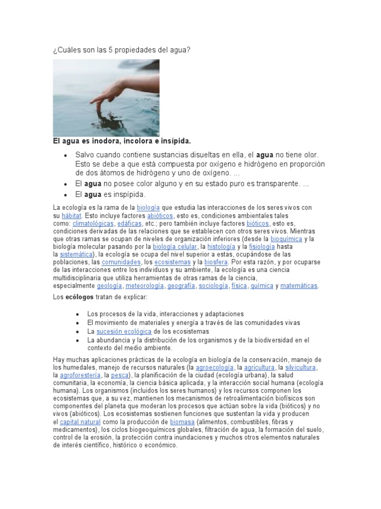 El Agua Es Inodora, Incolora e Insípida | PDF | Ecología | Teoría de ...