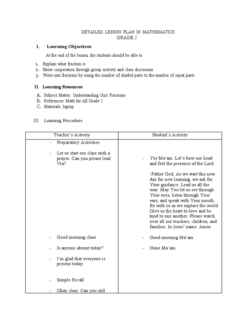 Grade 2 Detailed Math Lesson Plan | PDF | Language Arts & Discipline