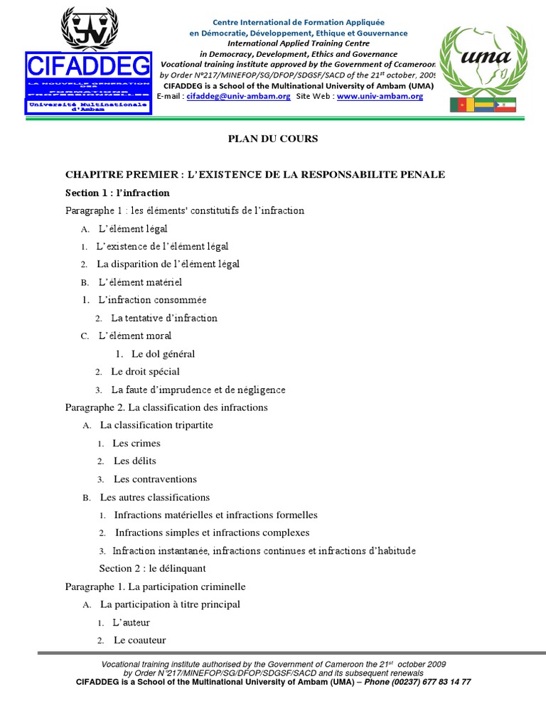Cours de Droit Pénal Général et Procédure | PDF | Crimes | Crime et ...