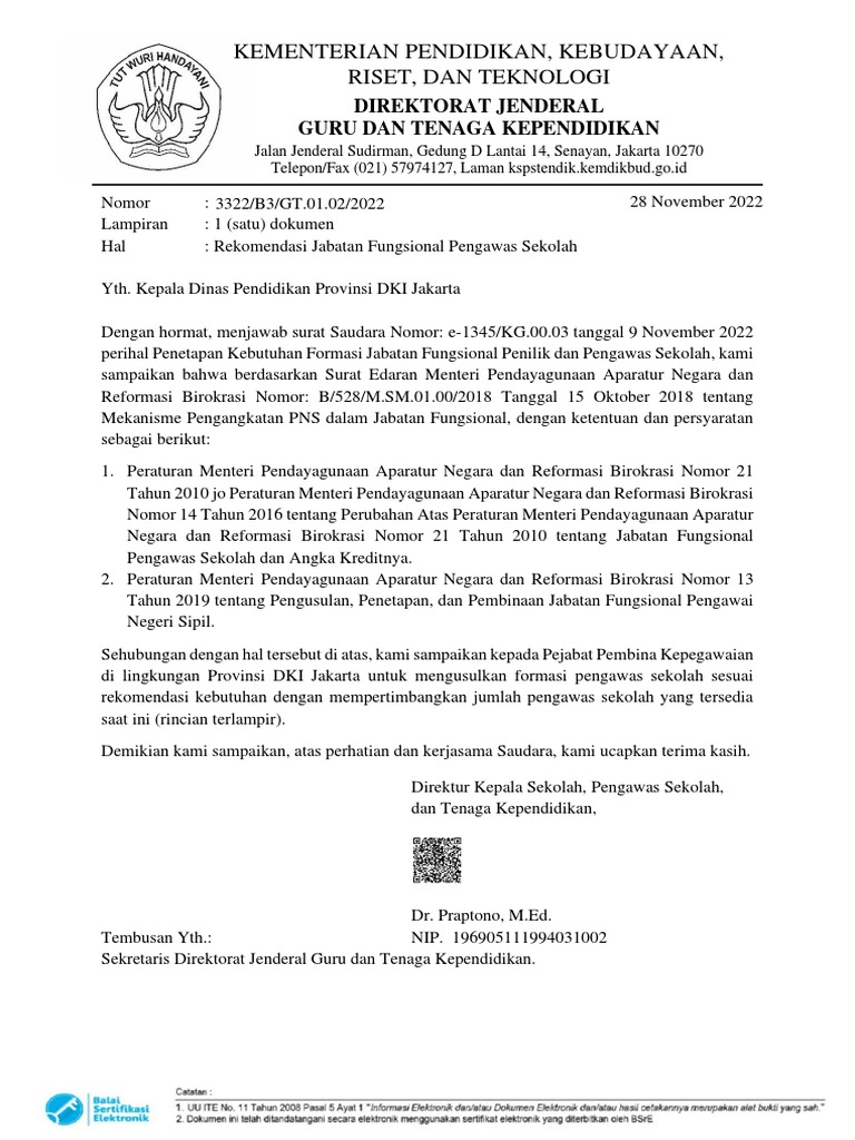 Rekomendasi Pengawas Sekolah DKI Jakarta | PDF
