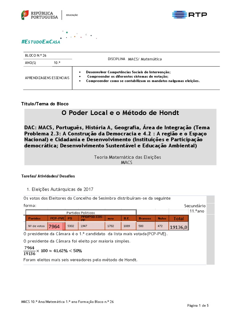 26 macs 10 ano o poder local e o m todo de hondt pdf