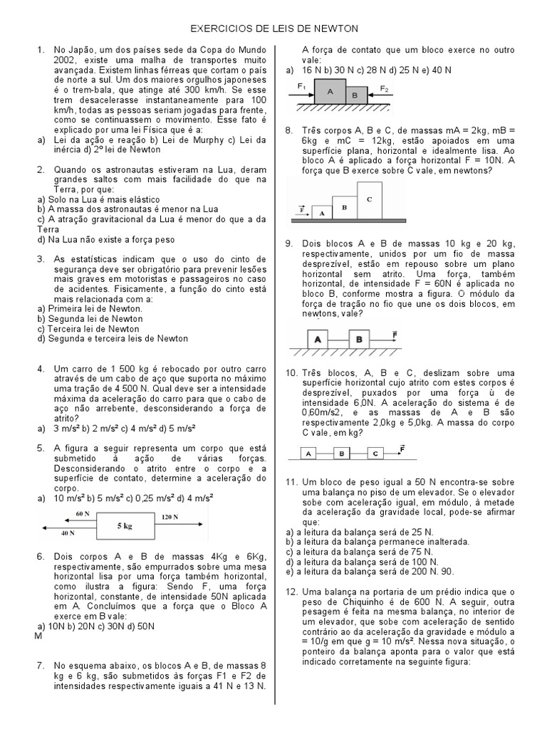 Exercícios sobre Leis de Newton | PDF | Leis do Movimento de Newton ...