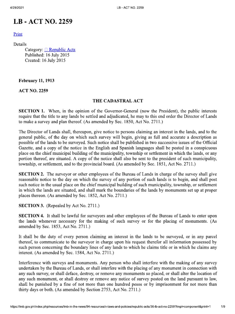 Act no 2259 the cadastral act pdf