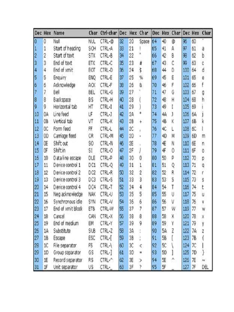 Standard ASCII Codes | PDF