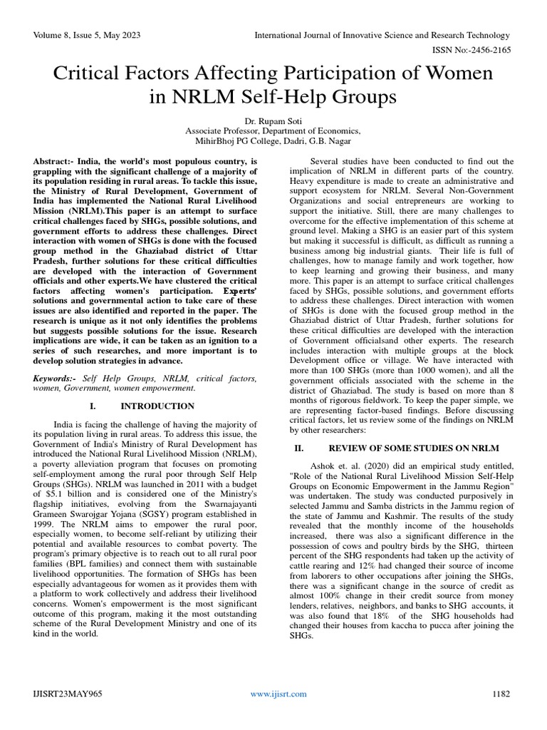 Critical factors affecting participation of women in nrlm self help