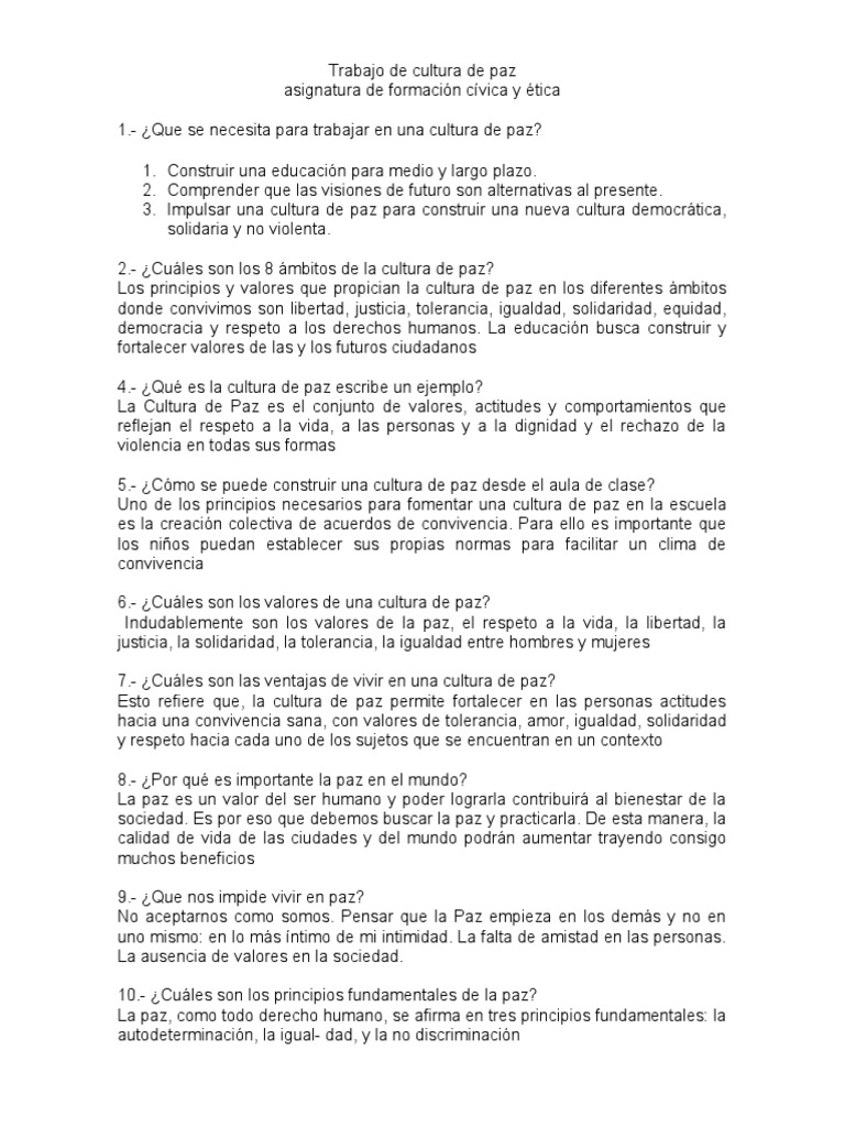Trabajo de Cultura de Paz | PDF | Paz | Tolerancia