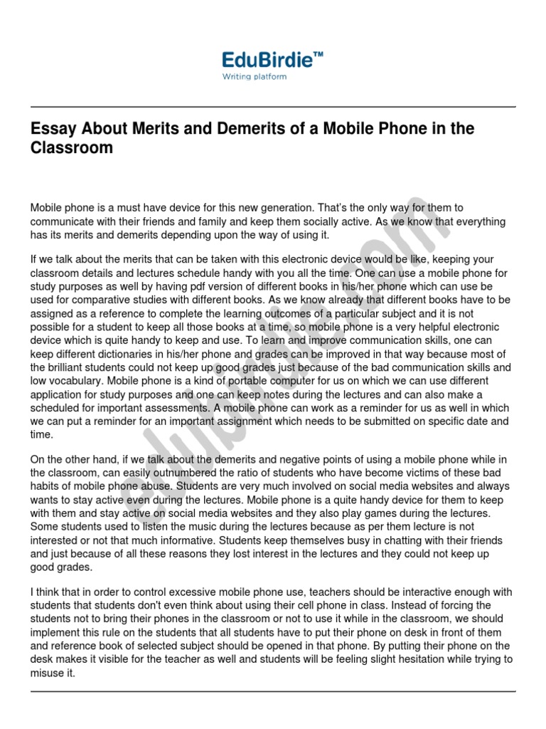 Essay about merits and demerits of a mobile phone in the classroom