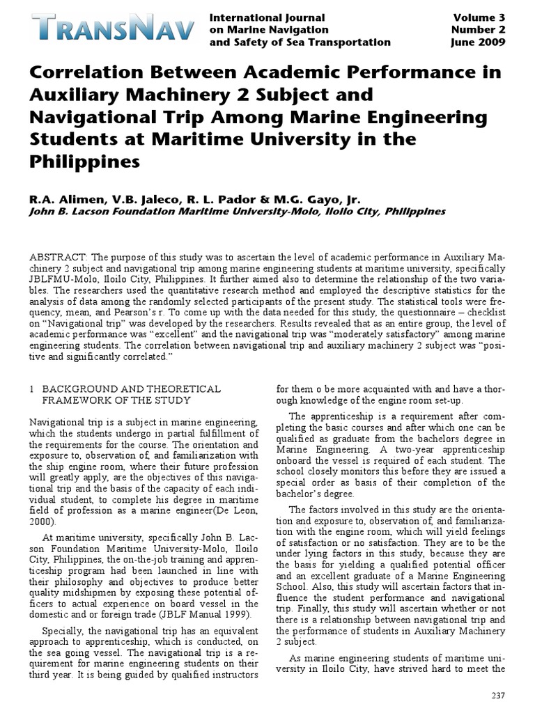 Correlation of Navigational Trip and Academic Performance in Marine ...