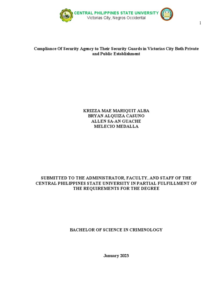 Thesis Cpsu Crim Final Pdf Survey Methodology Security Guard