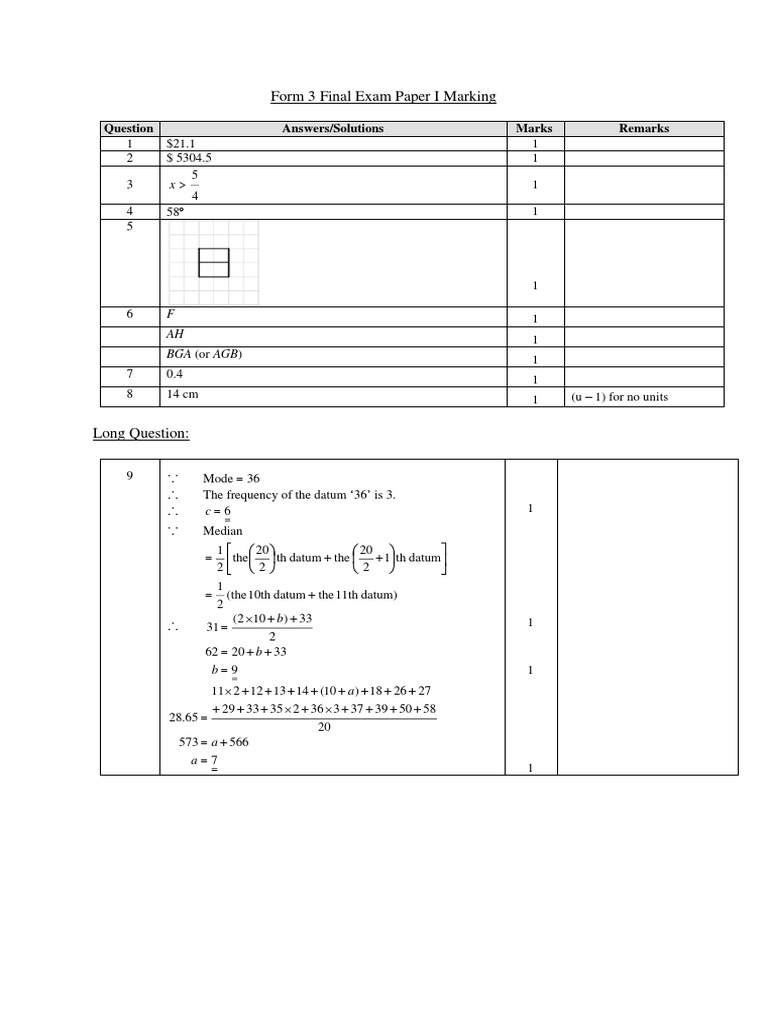 Form 3 Maths Final Exam Marking Guide | PDF | Triangle | Euclidean ...