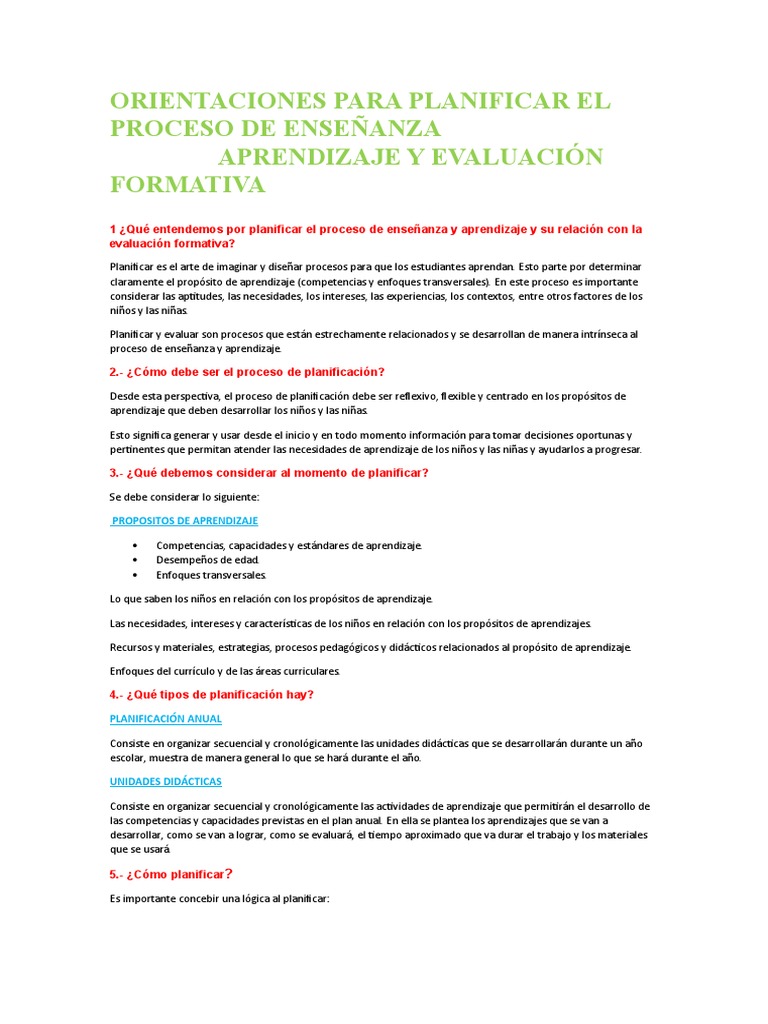 Orientaciones para Planificar El Proceso de Enseñanza | PDF ...