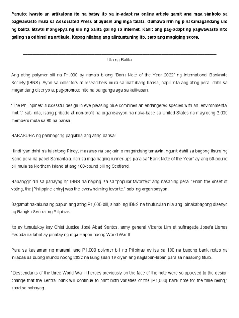 Copy Reading Materials Assessment 2 Filipino Pdf