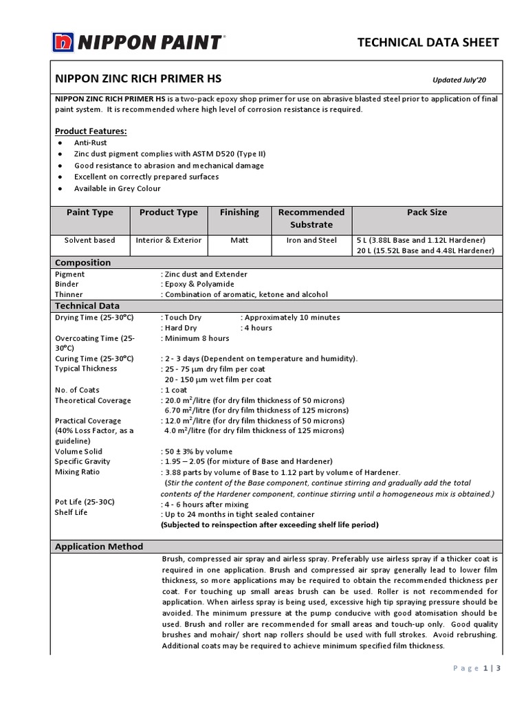 Zinc Rich Primer HS Download Free PDF Paint Chemistry