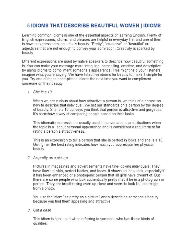 5 Idioms That Describe Beautiful Women PDF Beauty Idiom