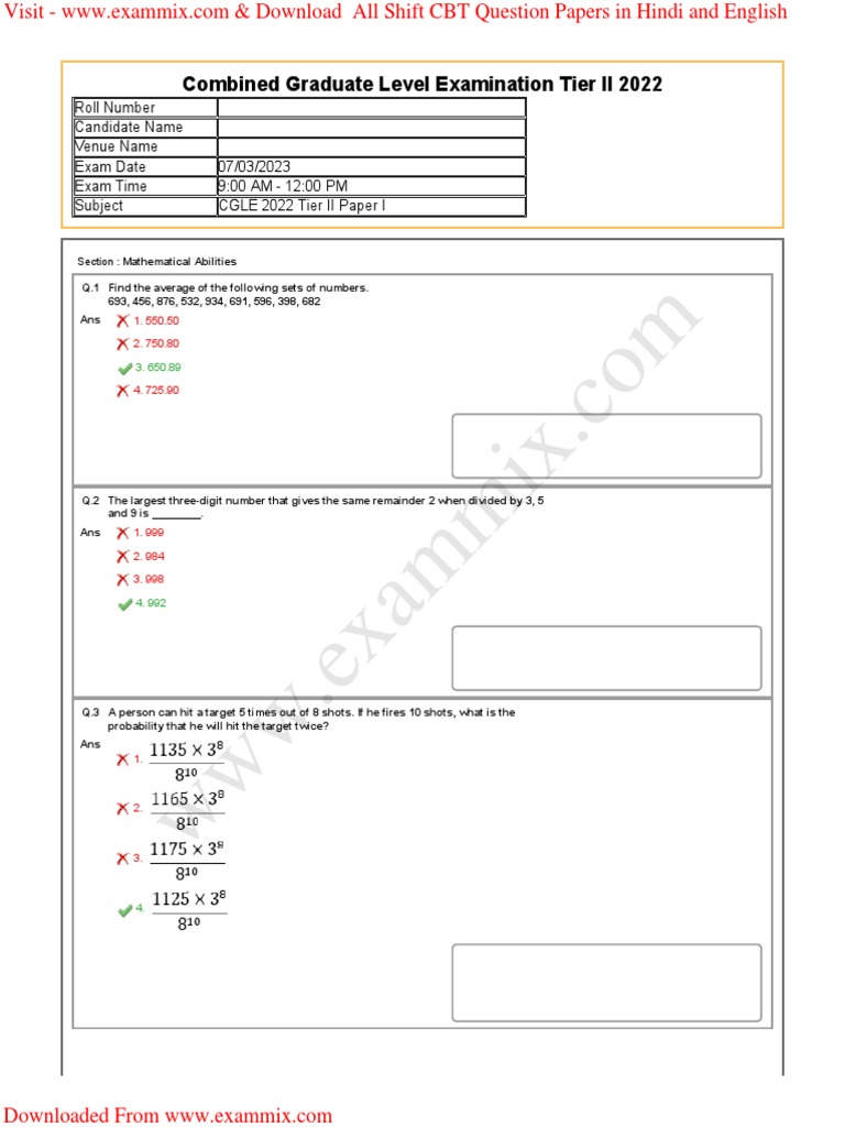 SSC CGL 2023 Tier 2 Question Paper | PDF | Cartesian Coordinate System